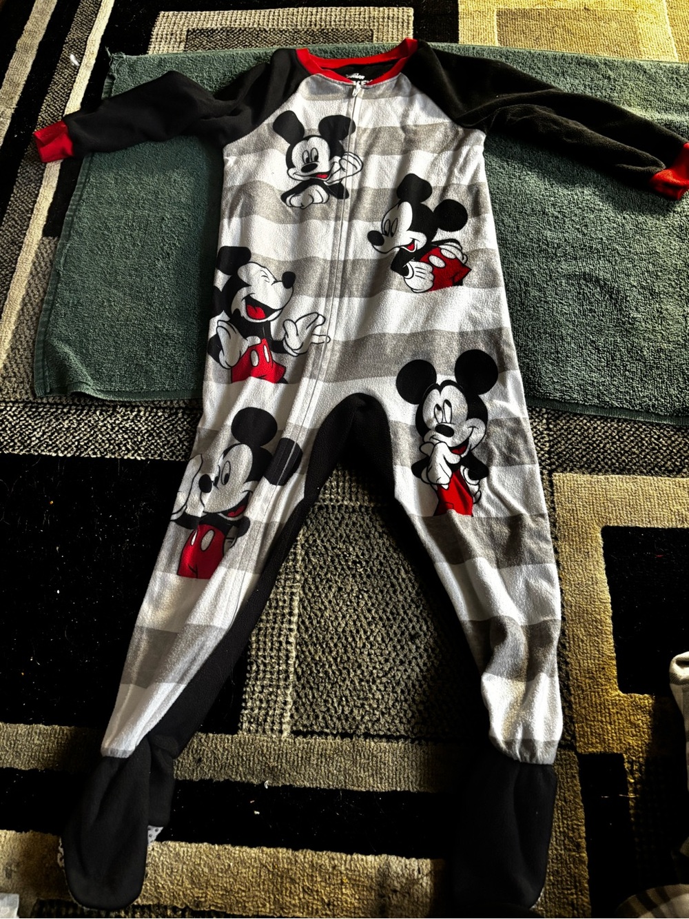 Disney Mickey Mouse Gray, Black & Red Kids Footed One-Piece Pajamas